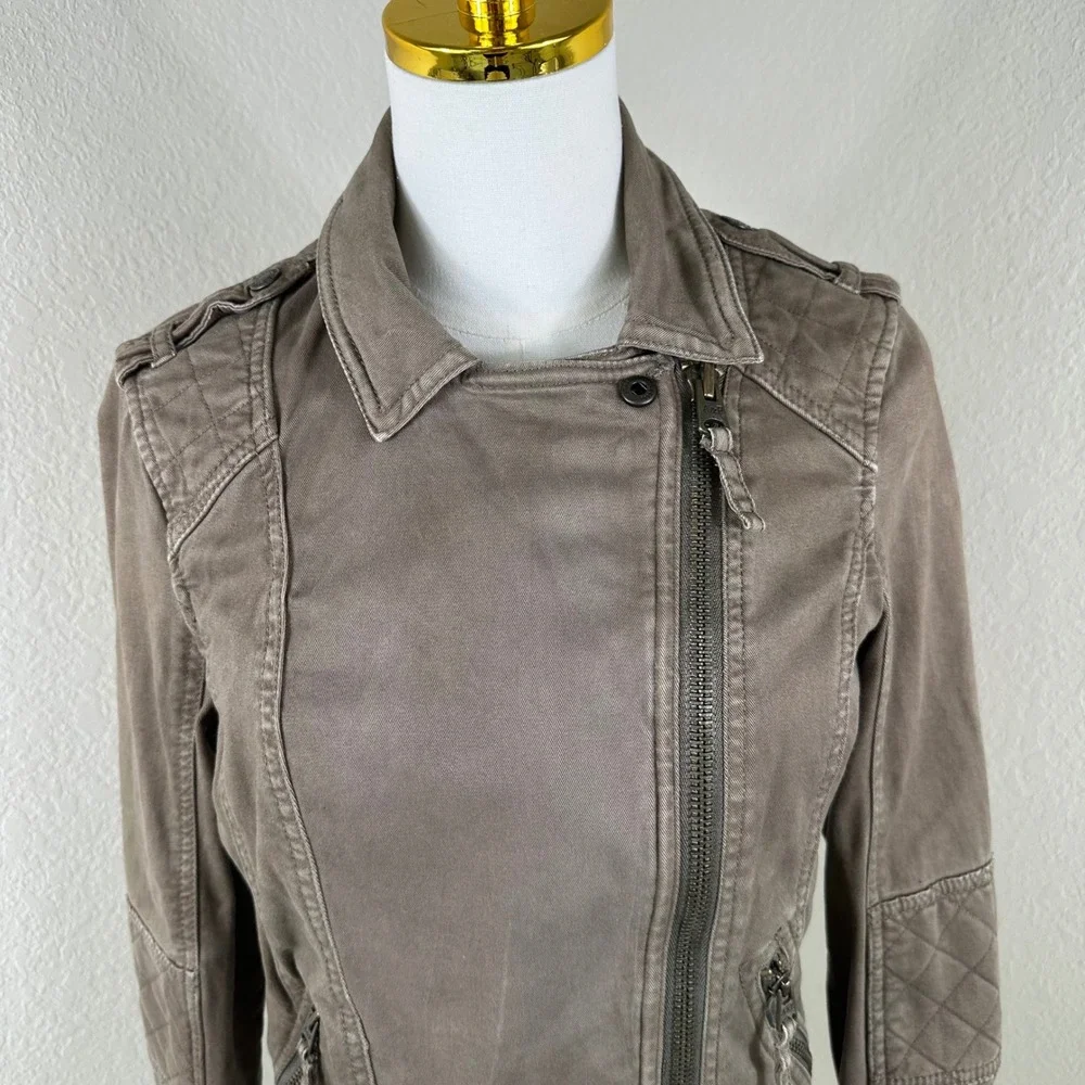 Abercrombie & Fitch Moto Jacket Women M Brown Utility Biker Gorpcore Aesthetic - Picture 2 of 7